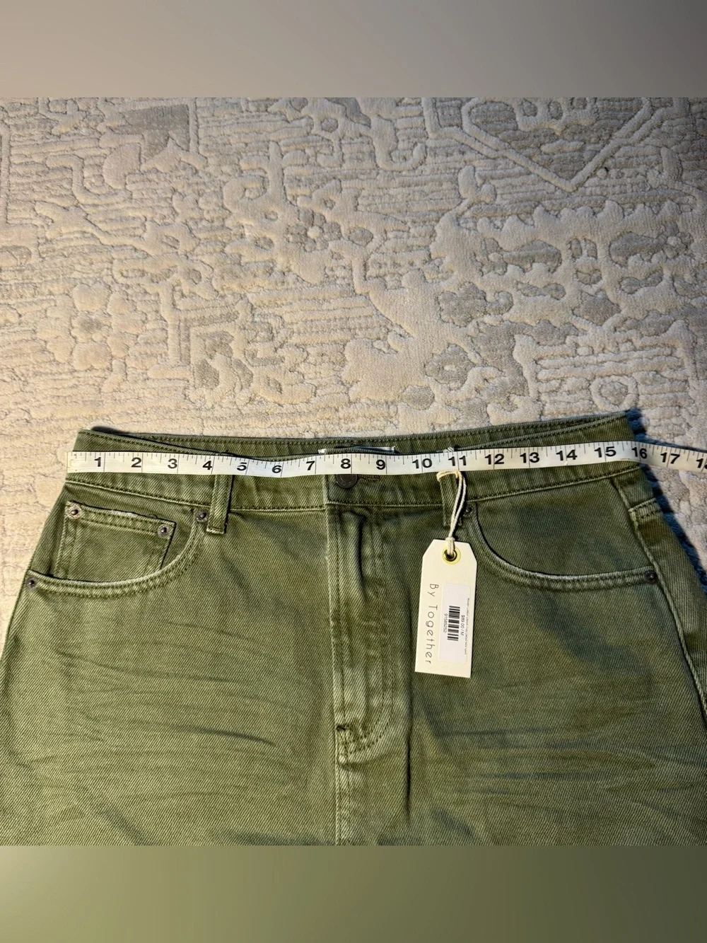 NWT By Together olive green denim mini skirt with frayed hem🫧